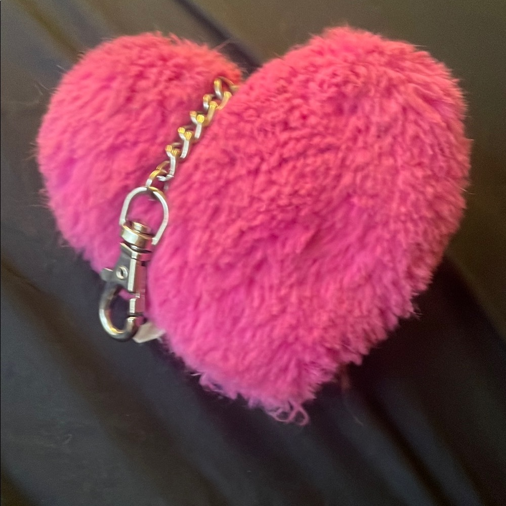 Pink Furry Heart Keychain